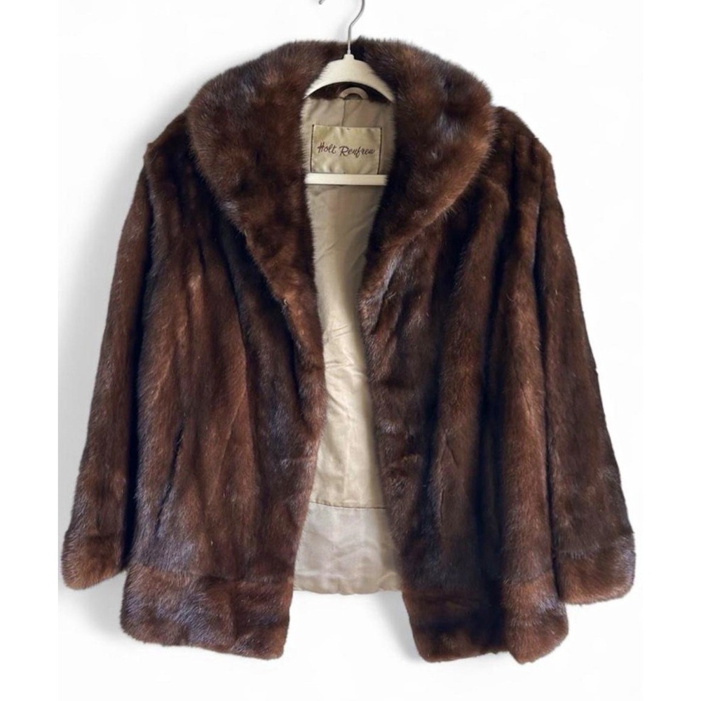 Vintage Holt Renfrew Genuine Mink Fur Coat Dark Brown 3/4 Length Womens